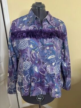 Vintage Keren Hart cotton Purple Paisley Button-Up  blazer or jacket  size 2X